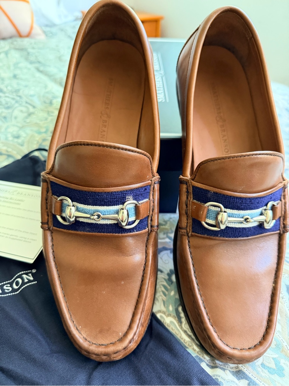 Smathers & Branson Darcy Stripe Downing Bit Chestnut Brown Leather Loafers Sz 11